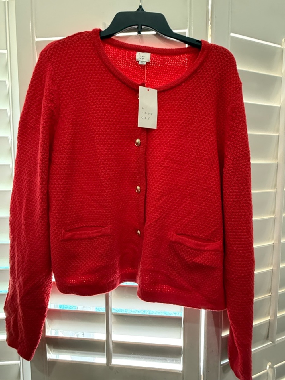 NWT - a new day Red Textured Knit Cardigan with Gold Buttons